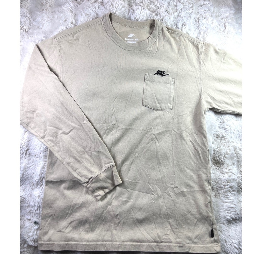 Nike Max 90 Long Sleeve Pocket T-Shirt Tan Khaki Loose Fit Mens Size S. A28